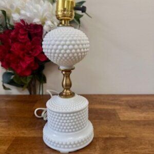 Vintage Hobnail Milk Glass Table Lamp White and Brass Accent Tested and Working‎